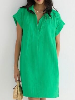 J. CREW V-Neck Shirtdress in Soft Gauze Summer Green Size 3X